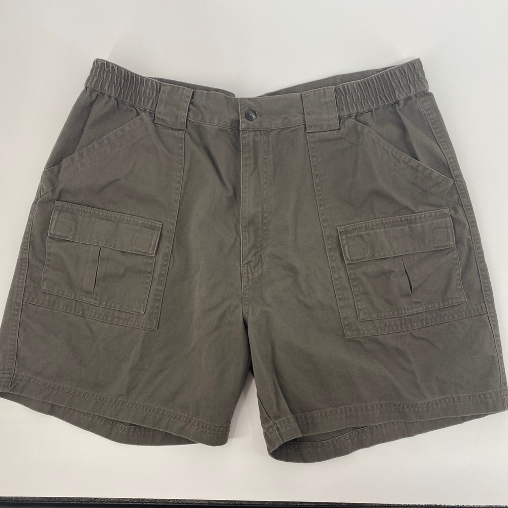 Croft Barrow Cargo Shorts Mens Tag 40 Fits 37 Olive Brown Side Elastic Utility